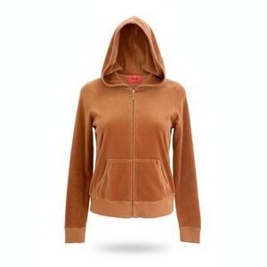 Juicy Couture Velour Hoodie Jacket Zip Up Hooded Sweatshirt Brown Size P